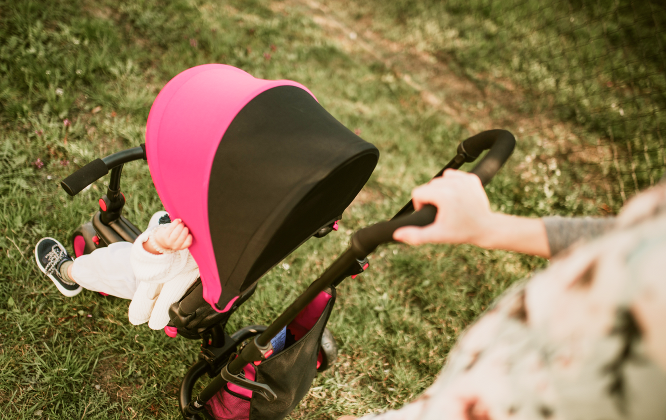 a baby in a stroller