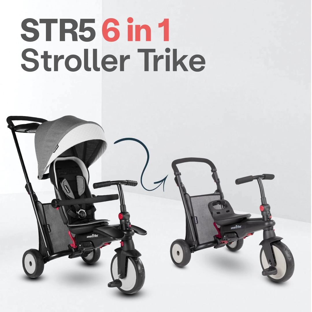 smarTrike STR3, 6-in-1 Folding Stroller Tricycle, 10M+ - Gray Melange 